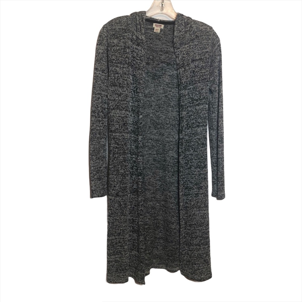 Mossimo marled black/white hooded duster length cardigan size XS